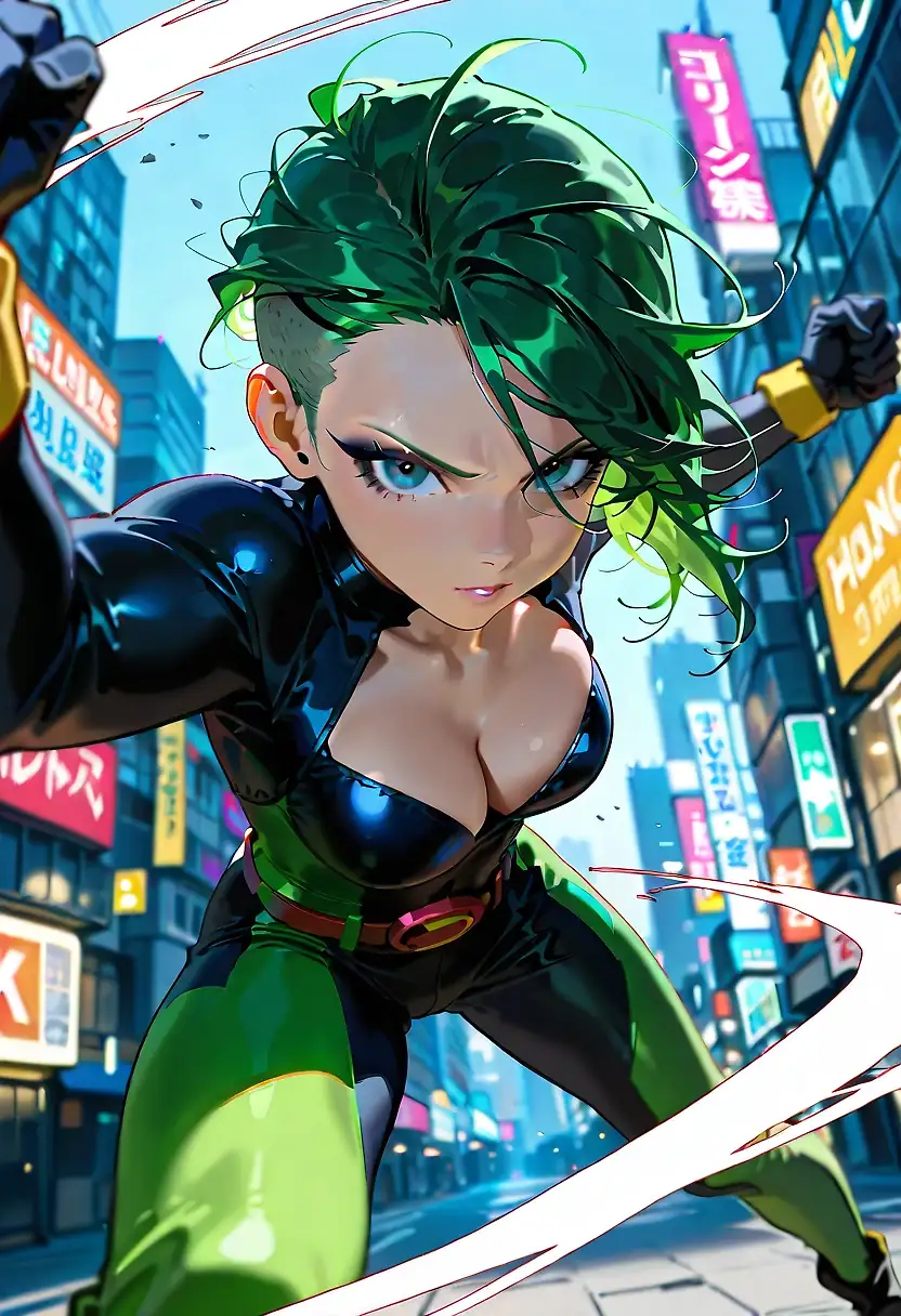 AI art 'Defenders Of Metropolis' with user description '@octavian @peterco @warmicestudios @smut317 @gildenstein @cef_ultra @casca_kirei-onna @heihund @bad77 @a_casual_prompter @terror2  @goobygubby @cro_bo @reptorn @zuzul @artfx85 @parda @hollenwulf @zesoul 

The street's have been getting more dangerous with the world in the shape that it is in, a new band of heroines have taken to the streets to defend the peace, however crime is continuing to rise. A call has been sent out to neighboring supers to lend aid.

Will you answer the call and be the super hero's you know you are or have you decided to join the forces of evil and become super villain's

1# - Elvina
2# - Lysandra
3# - Leia Lux
4# - Carmine
5# - Caltine
6# - Sapphira
7# - Odessa
8# - Gwyndolyn
9# - Aerith
10# - Violet Blade'