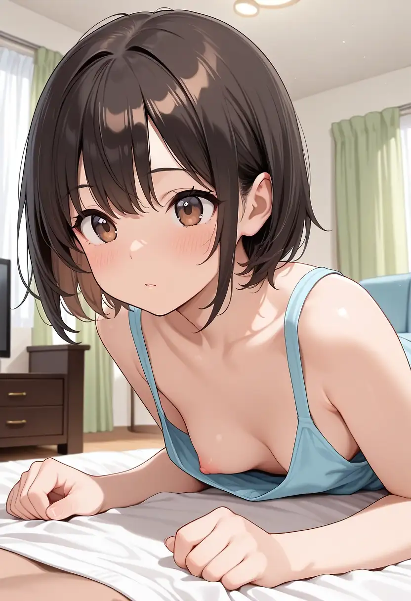 AI art 'imouto-chan' with user description 'nipples peeking out.'