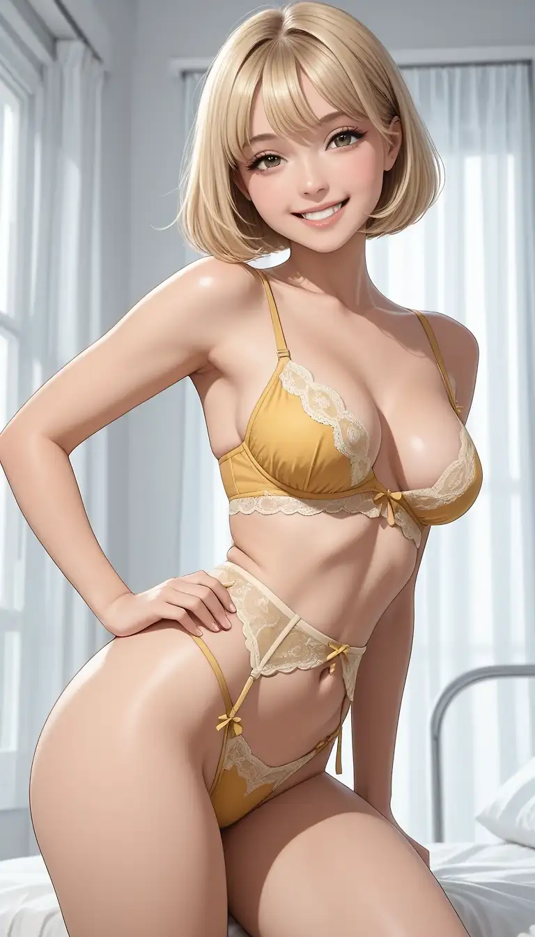 AI art 'Intimate colors.' with user description 'I love it when the hair color and lingerie color match. I decided to use very few prompts and let the AI design the girls and lingerie to its liking.'