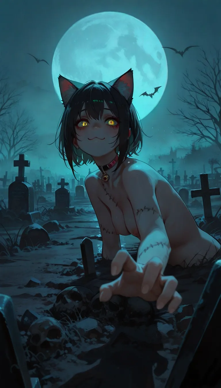 AI art "🧟 CATastrophic Zombie Apocalypse" with user description "Catgirls, even if they are zombies, are still cute and adorable... but be careful, these zombies don't eat brains, but something we actually use 😺"