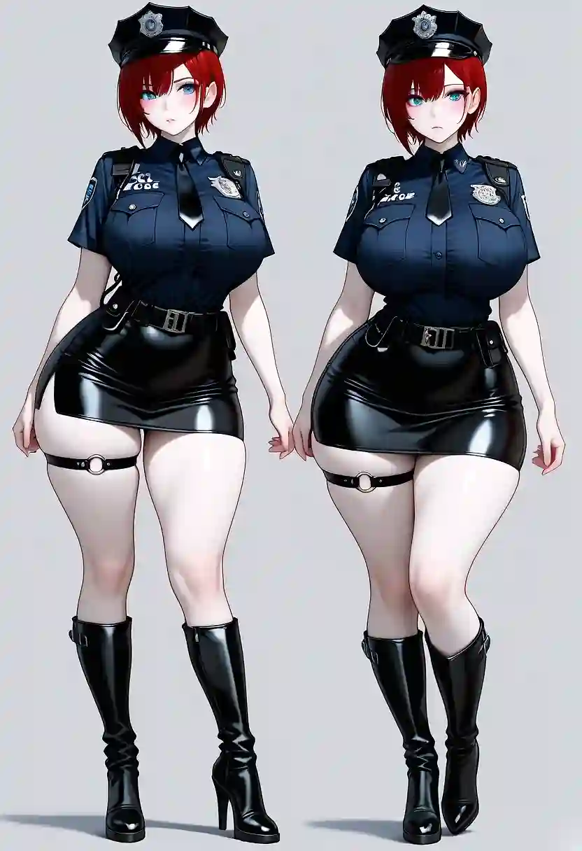 AI art 'Officer Leah' with user description 'Meet my first OC, Officer Leah! She’s a rookie officer that takes her job incredibly seriously, but has fallen immediately for Officer G. Whenever he’s around, she just can’t seem to focus on her duty for some reason. Expect more of her!'