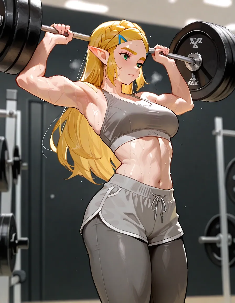 AI art "Zelda pumping some iron"