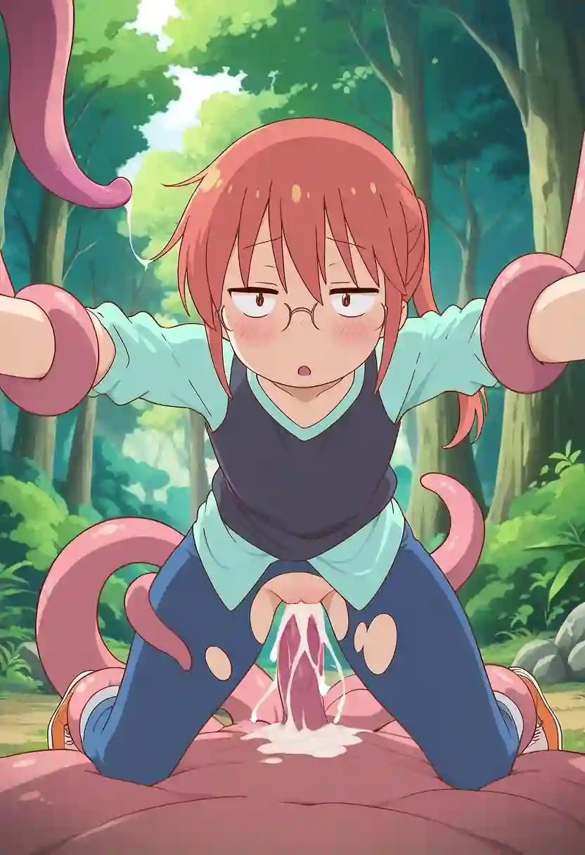 AI art 'kobayashi trys to go for a walk in the forest!!' with user description 'kobayashi trys to go for a peaceful walk through nature when she gets jump out of no where!!'