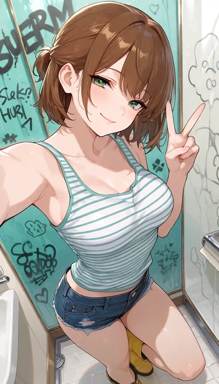 AI art 'Bathroom selfies' with user description 'The train is always this messy.'