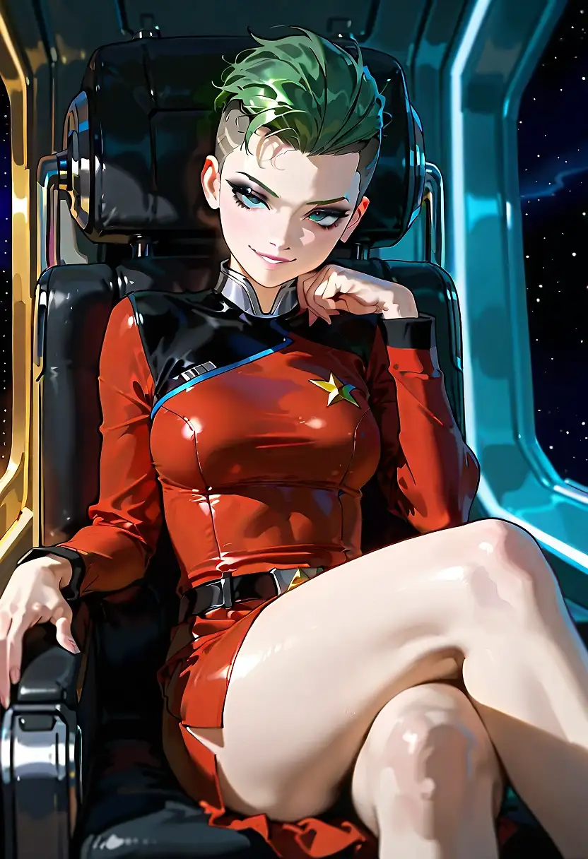 AI art 'Star Trekking, Across The Universe' with user description 'Elvina has finally passed her captains exams and has ventured off into space,however space can get lonely. Luckily she has a very committed first mate who will fulfill all of her desires.

@octavian @peterco @warmicestudios @smut317 @gildenstein @cef_ultra @casca_kirei-onna @heihund @bad77 @a_casual_prompter @parda @terror2 @hollenwulf @varcolac @goobygubby @cro_bo @artfx85'
