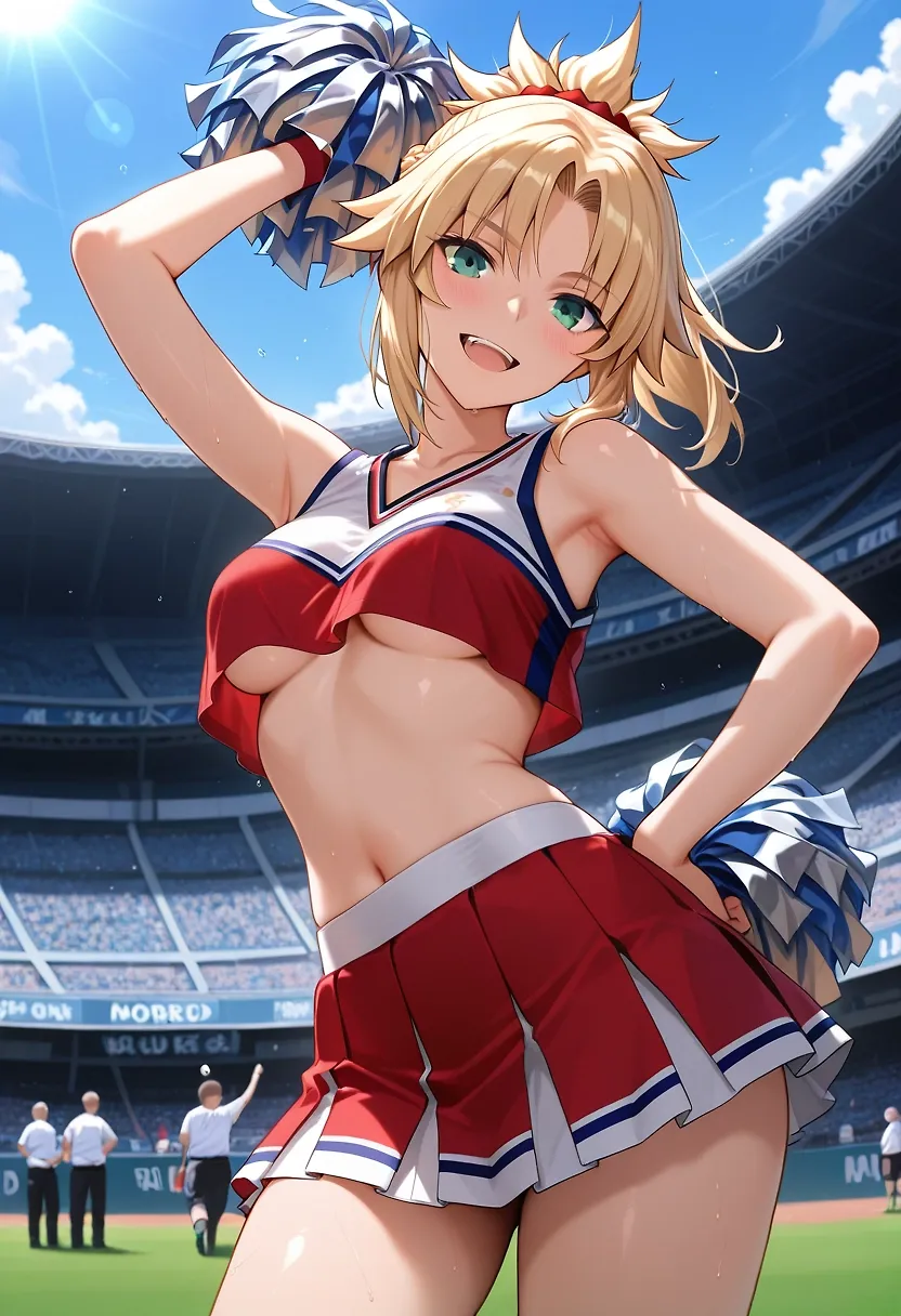 AI art "Anything Artoria can do, Mordred can too!" with user description "That includes cheerleading as well!"