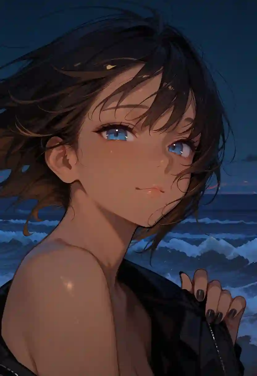 AI art 'Mina' with user description 'This looks like a new story 🌊😊'