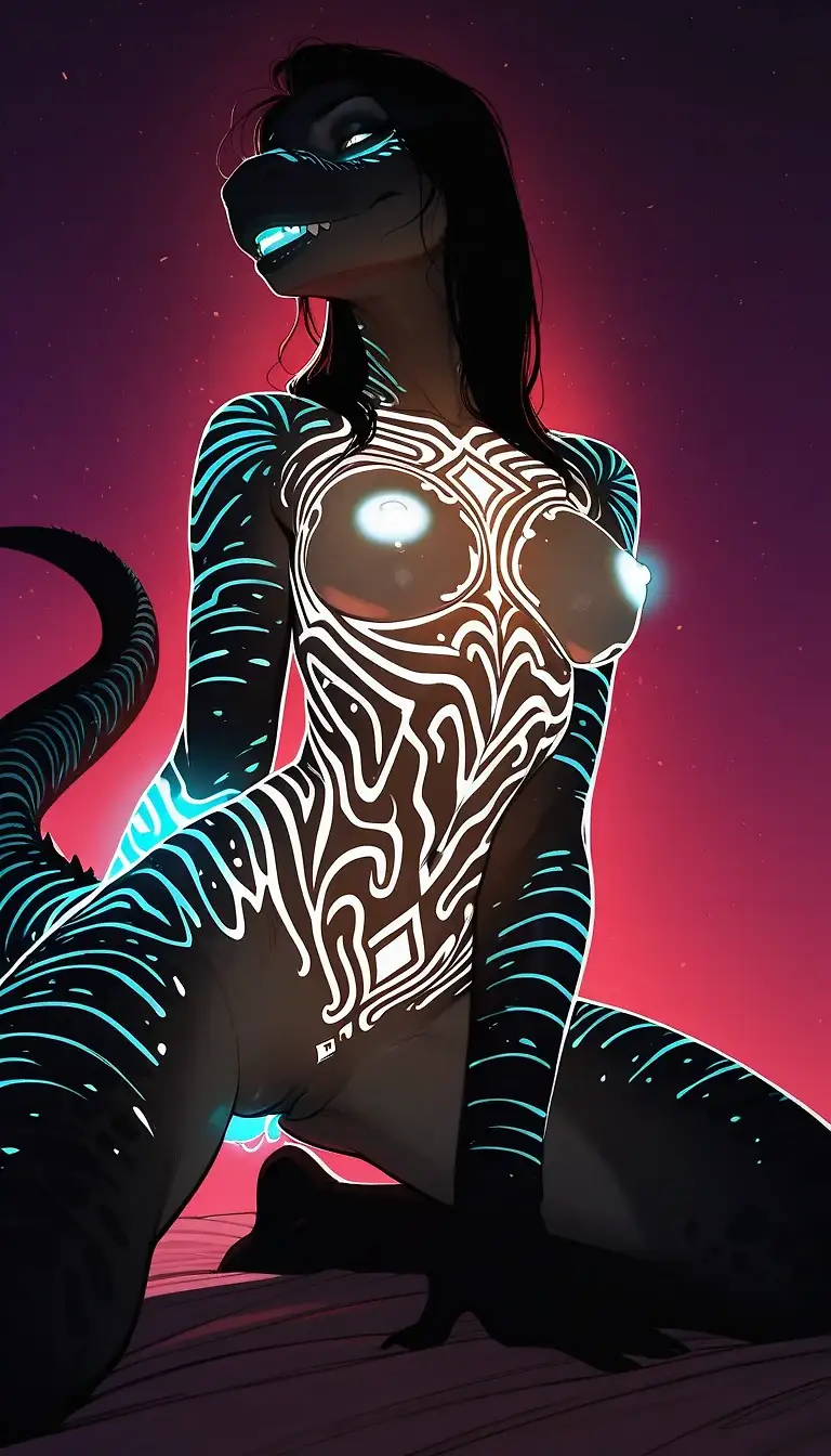 AI art 'BIOLUMINESCENCE.' with user description 'Sometimes the words hit just right and Jurassic magic happens 🦖'