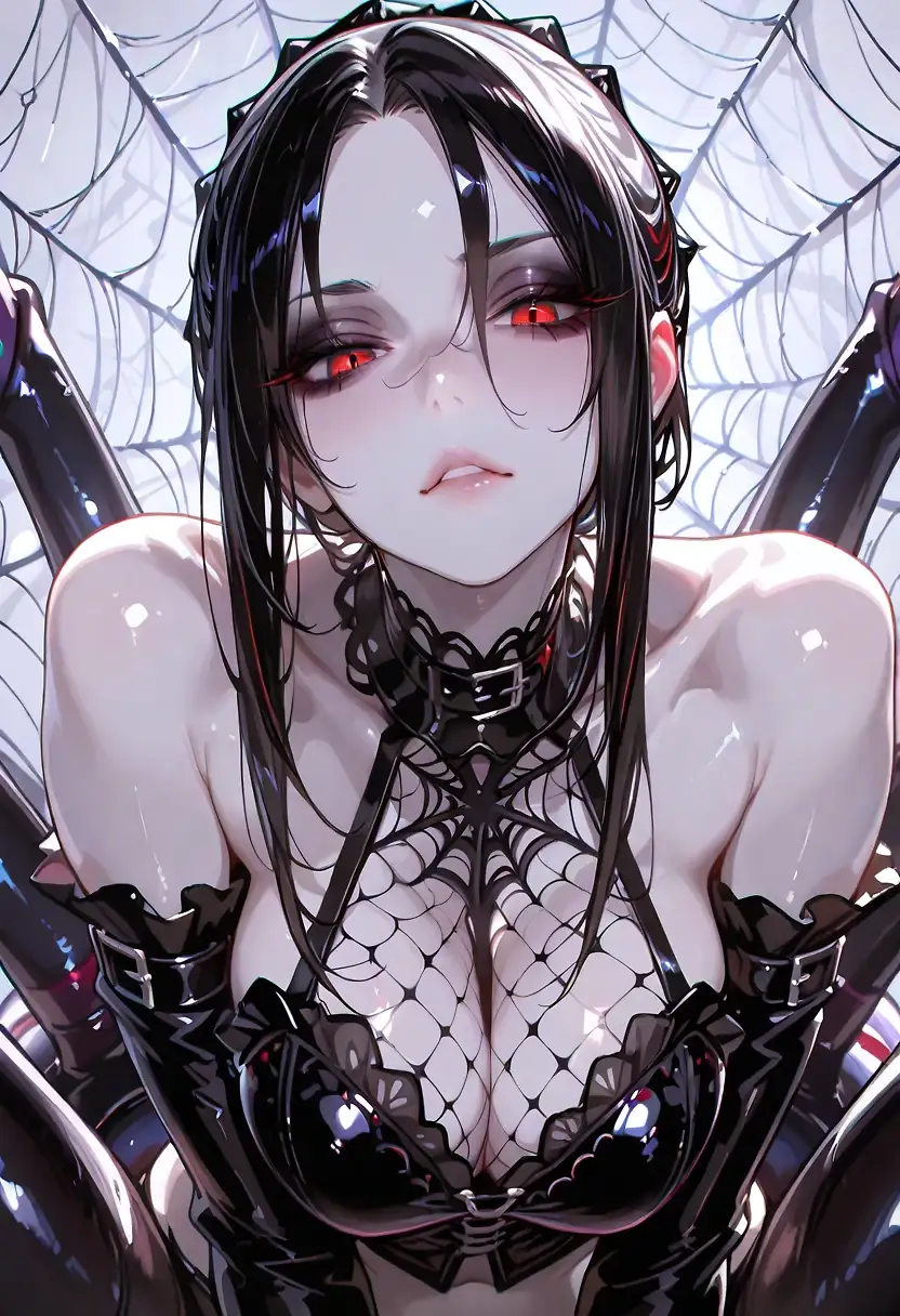 AI art 'Spider Girl's Prey: No Escape' with user description 'Spider girl captured you. Well... you fucked'