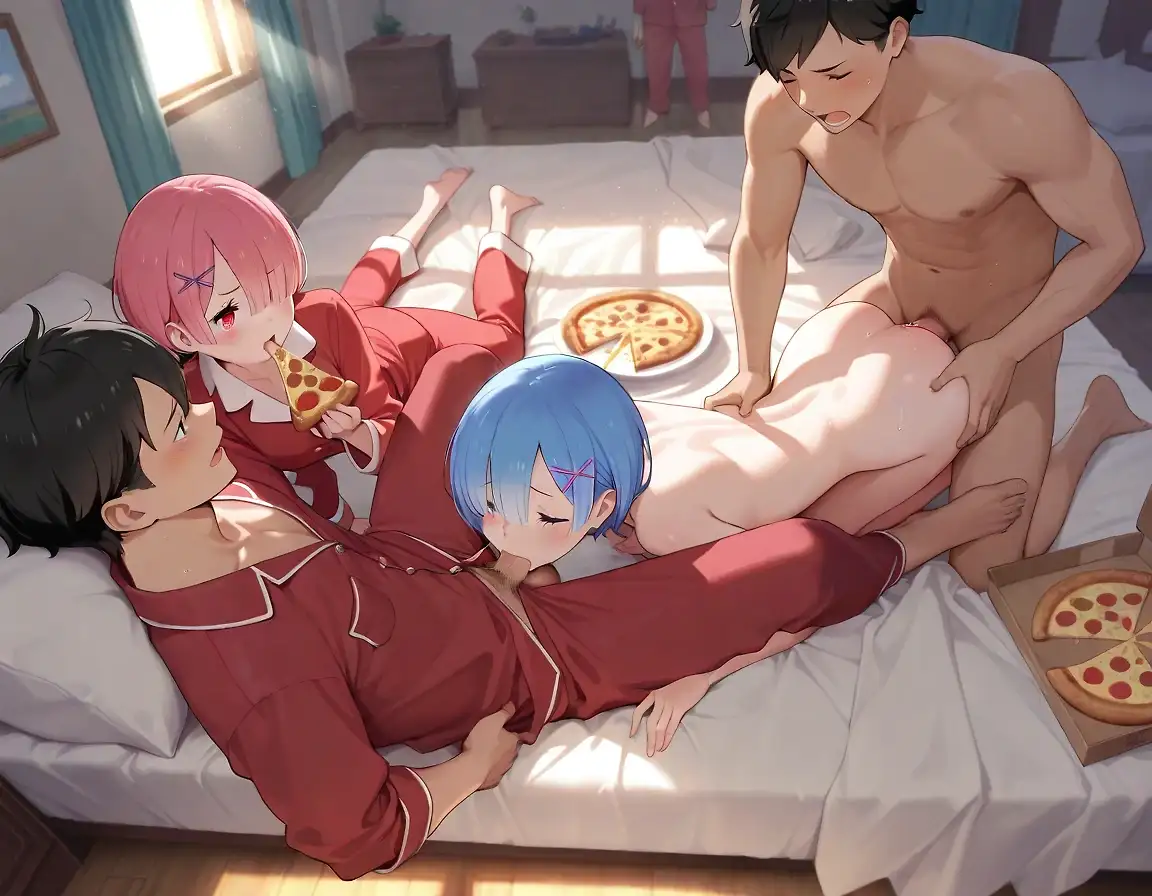 AI art 'Rem & Ram' with user description 'The girls with some Bi male friends'