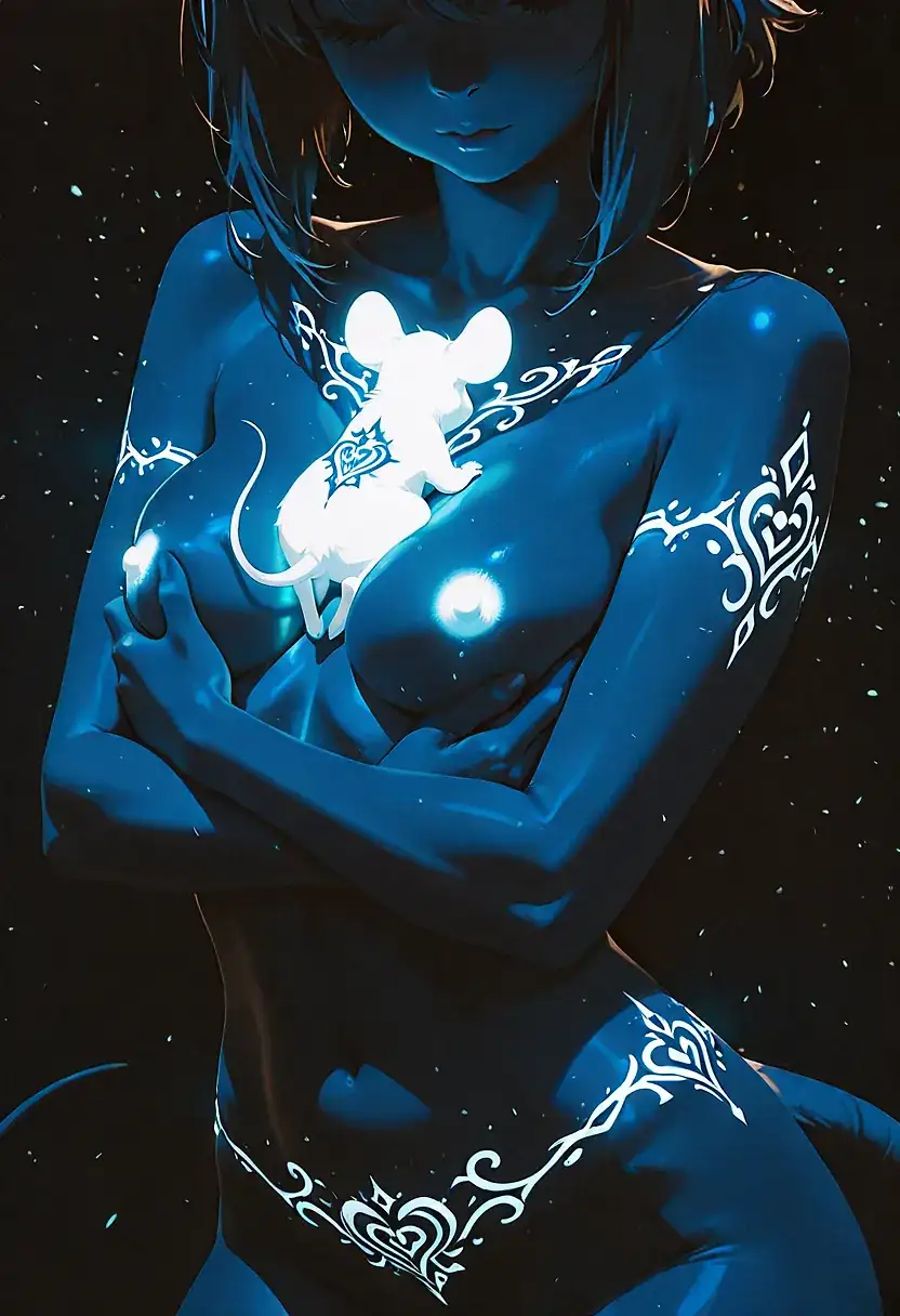 AI art 'YOU WILL BE SAFE.' with user description 'Glowing guardian 🐀'