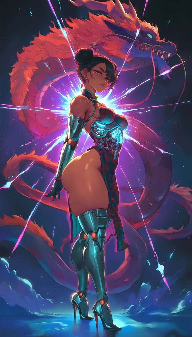 AI art "Dramatic Asian Cyborg Dragon Princess"