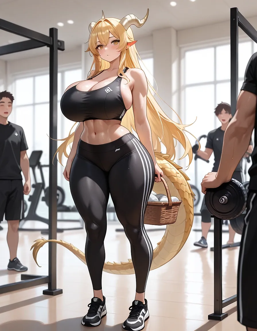 AI art "Attention boys ! Nah just kidding, you're always so eager to see your coach <3" with user description "Tiger is a queen in her gym, everyone feels a shot of pure joy when she passes the doors. Please guys, for once, do not fight each other to get the coach for yourself today !"