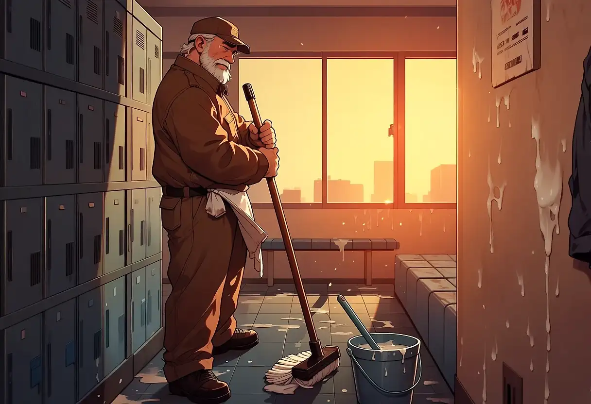 AI art 'Janitors have jimmies on them at all times to prevent such messes.' with user description 'Toss a coin to your janitor. #RespectJanitorialStaffThatCleanCum'
