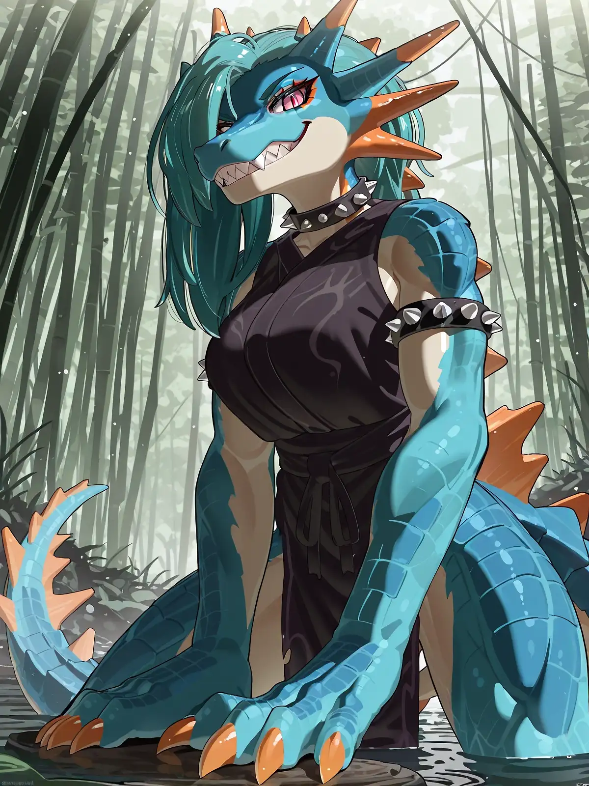 AI art 'Monster Hunter Girls: Lagiacrus, Rathalos and Deviljho' with user description 'Some more MH girls. I have found a new addiction :p'