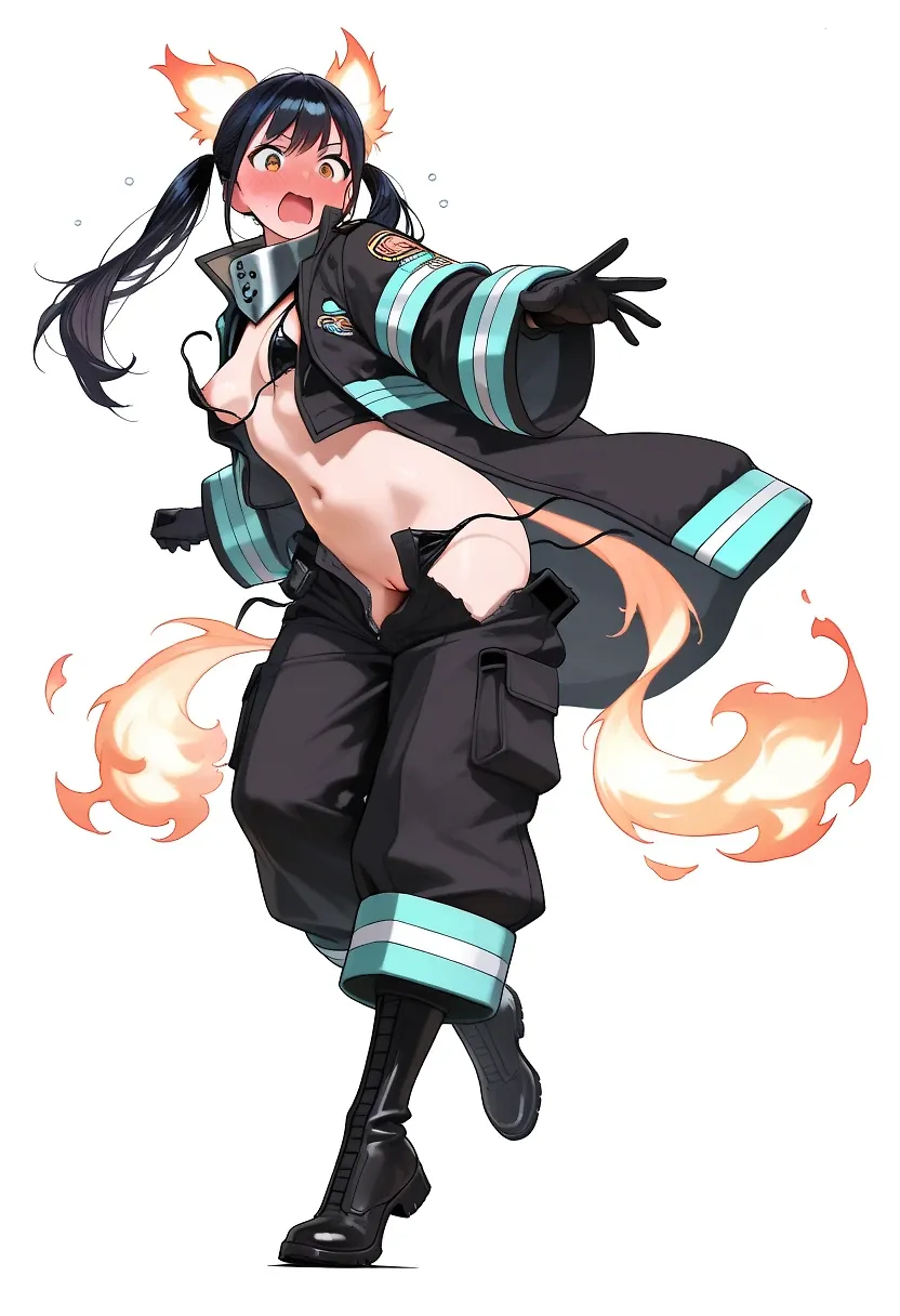 AI art "Lucky Lecher Lure" with user description "Tamaki Kotatsu, experiencing one of her infamous wardrobe malfunctions. How unlucky for her!
(i2i modified, pardon the blank background)"