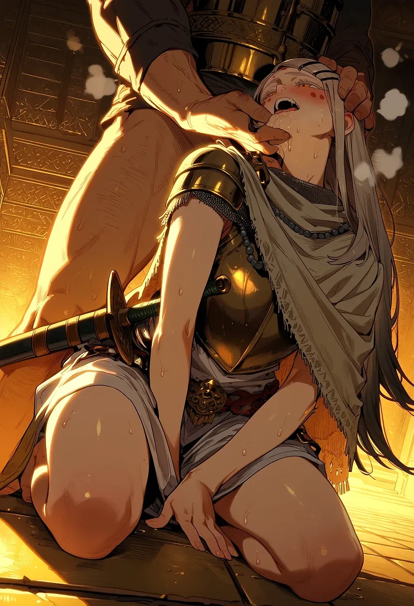 AI art "Hiro, El Dorado: Throat Training" with user description "wie eine geile Barbarin."