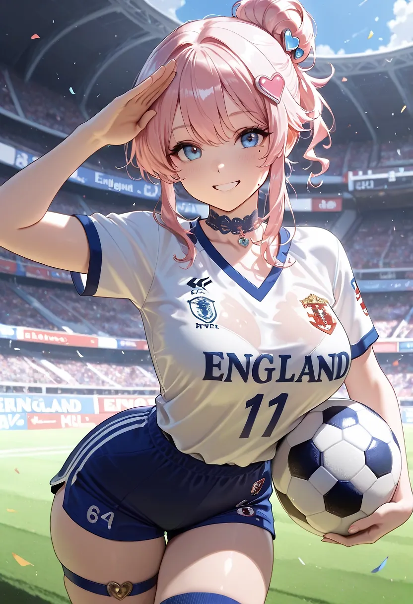 AI art "FOOTBALLS COMING HOME! ⚽⚽⚽" with user description "THREE LIONS ON A SHIRT 🦁🦁🦁

Spoiler - Isla's British! She drank 8 pints after this photoshoot and belted Sweet Caroline until she lost her voice, its in our blood we cant help it."