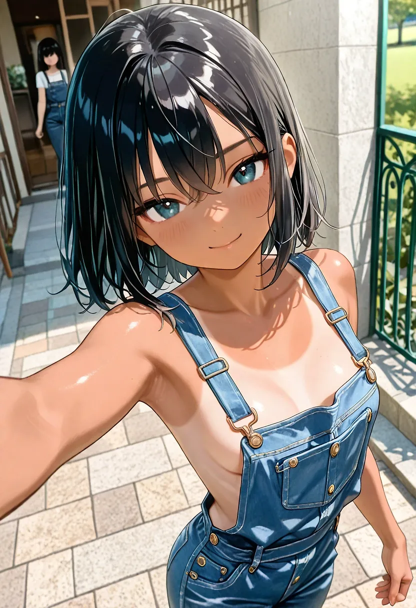 Blue denim overalls