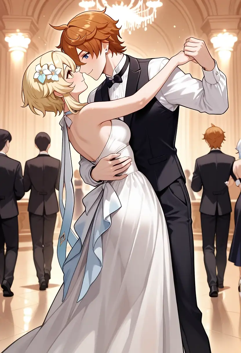 AI art "Lumine and Tartaglia at a ball"