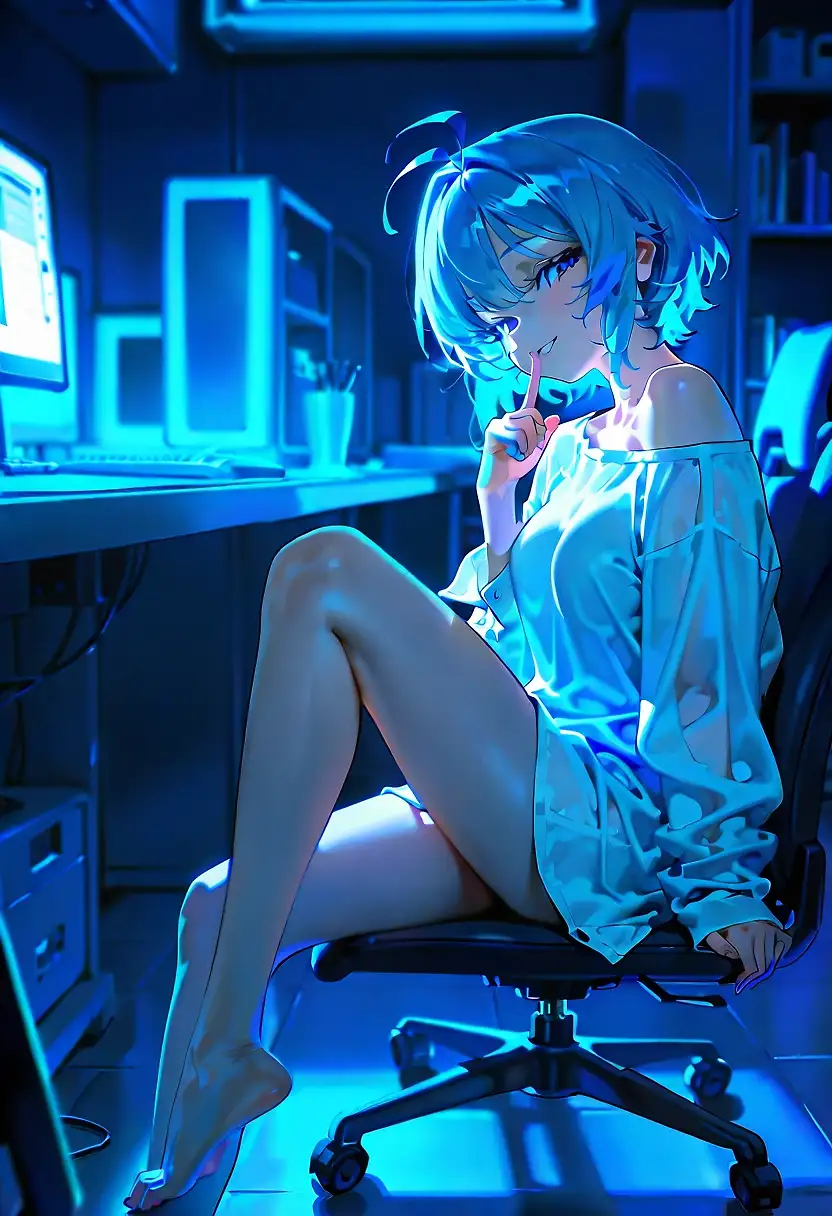 AI art 'New OC Girl To Join' with user description 'Millie has always been a tech expert, however she has been known for getting into sites where she shouldnt be, this time trouble has found her and an agent has come to take her away, luckily her skills behind the screen arent the only skills she has.'