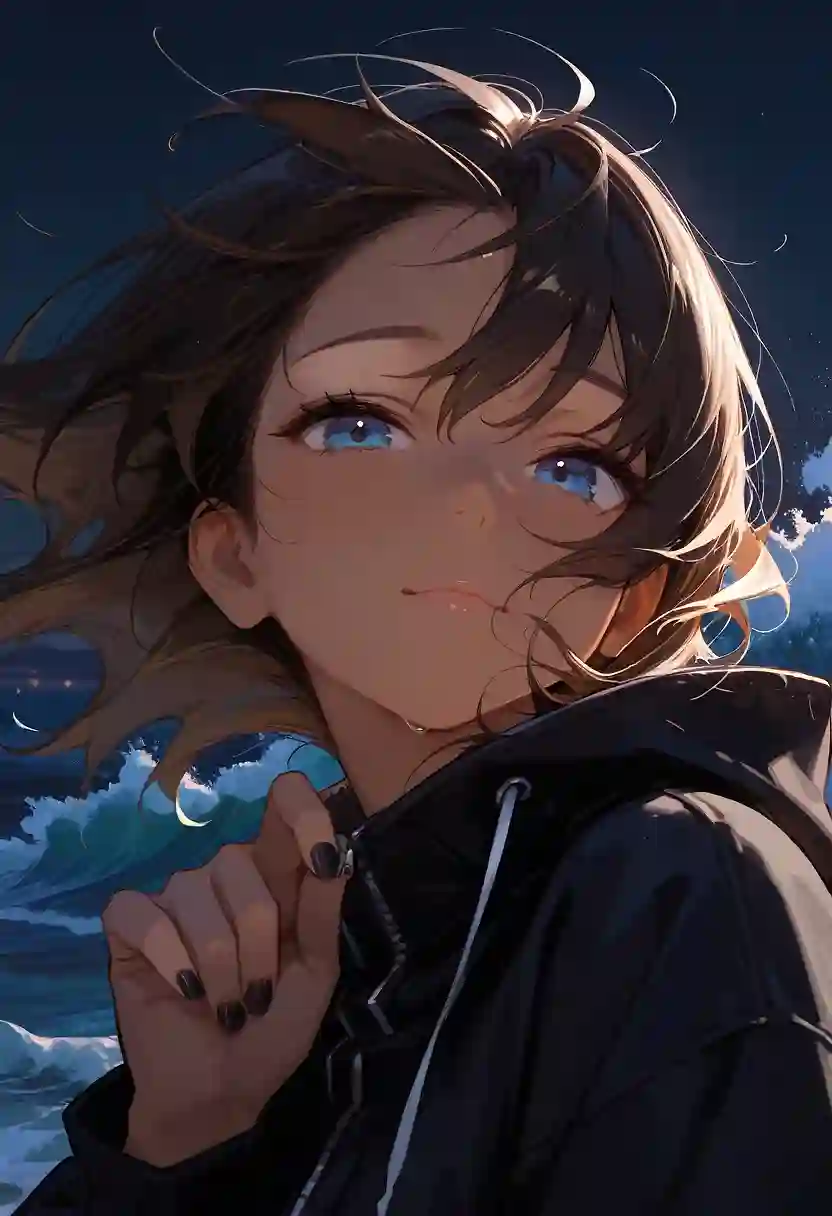 AI art '☀️ Mina, Frame 7' with user description 'Last rays of summer ☀️
🌅🏖️✨'