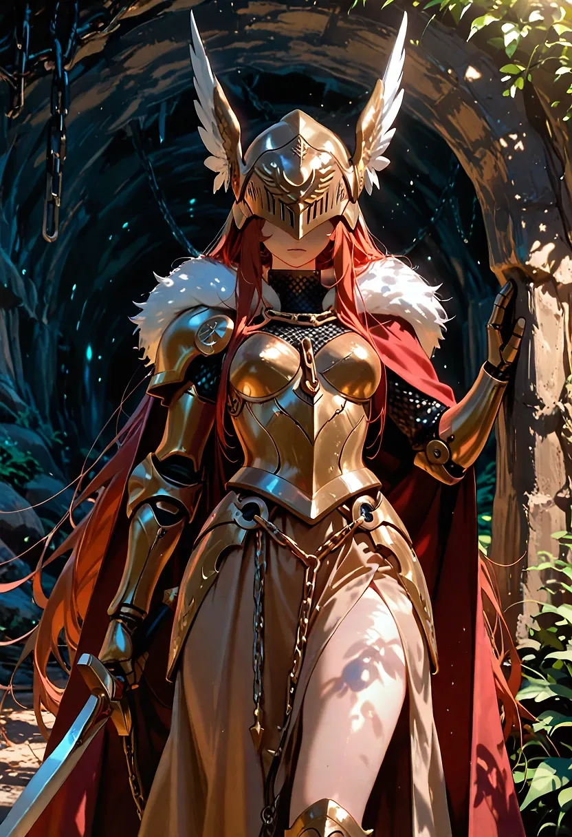 AI art "The Sworn Blade" with user description "Her blade belonged to one and one alone.

She would wield it only in his service.

And for his sake, she would never know defeat."