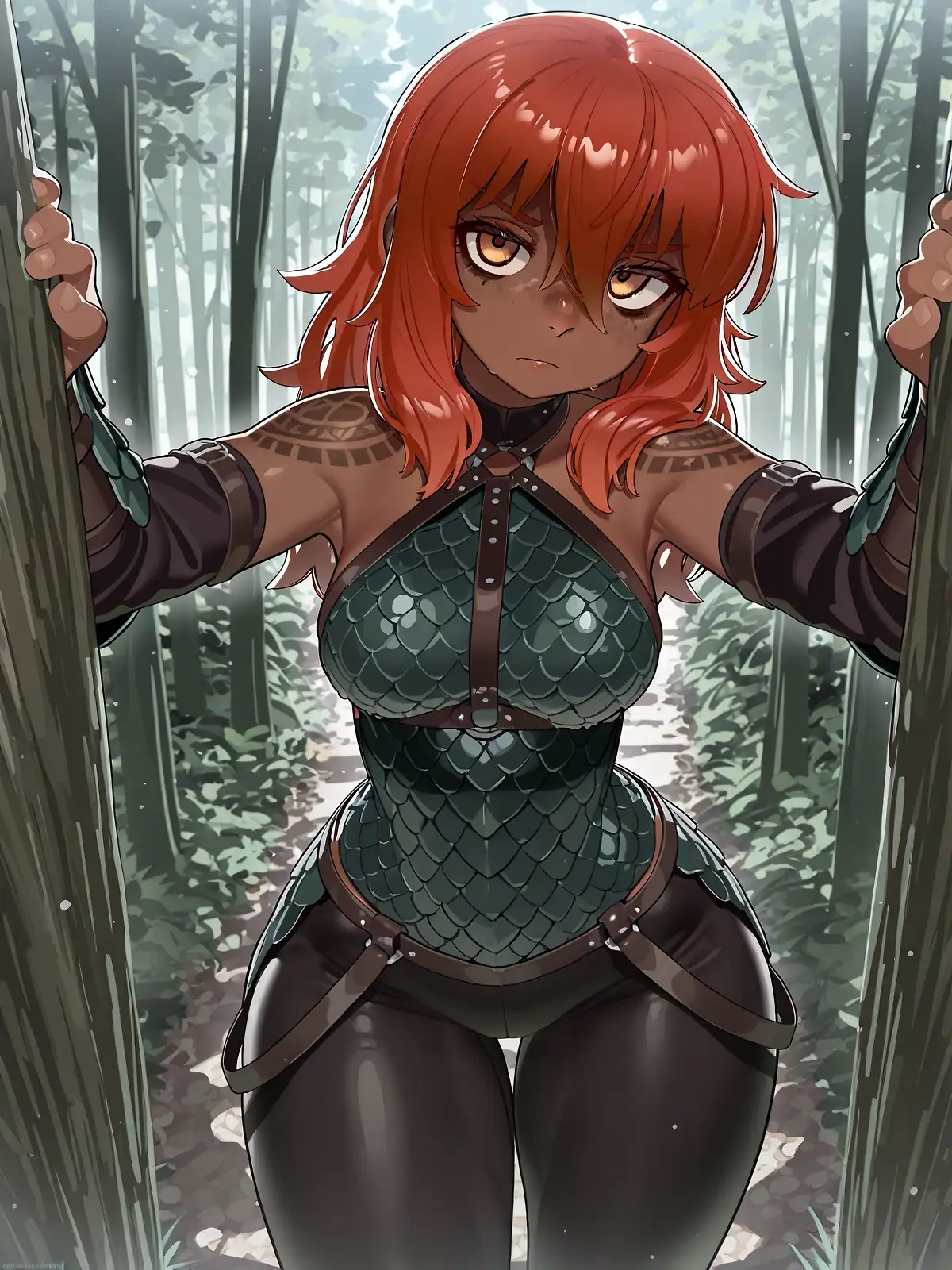 AI art 'Sexy Dark Warrior' with user description 'She's tired AF, she's hot as hell, and ready throw down'