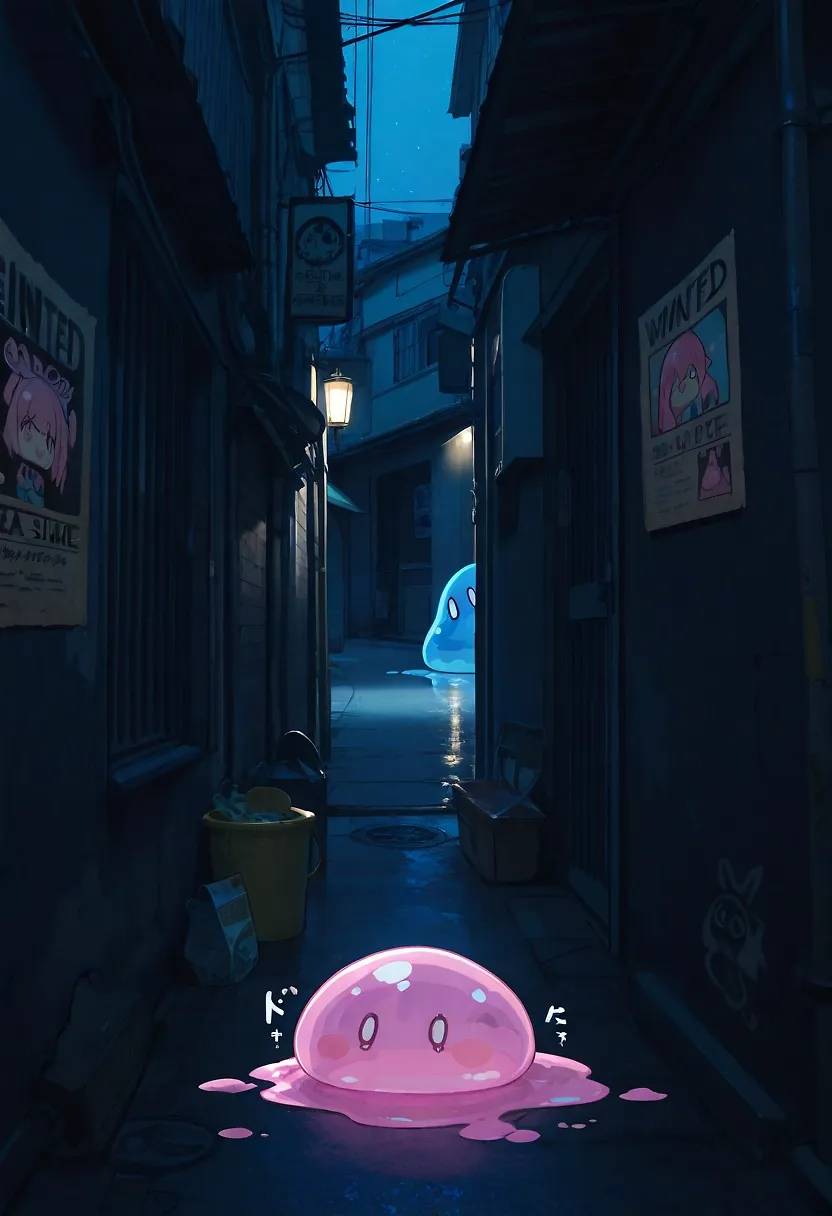 AI art "Pinkey wants more" with user description "wanted poster inspired by @terror2,   @moonflow this what I was talking about on your post I hope you enjoy,   @zesoul love all your content would love to know what you think

New OC (Pinky) slime girl (please let me know what you all think is Pinky hot should I do more) also always open for advice still learning the ropes)

Pinky enters the ally way she can smell it her main source of food Cum, she needs it she craves it. as she looks around the ally way she finds it a wanted poster of a woman named Jinx with cum all over it. That's it!!!!! screams Pinky I know what I have to do to get the most cum I can to never be hungry again I'll take on the form of this jinx maybe others. but first I just need to......

Pinky takes a few mins to study the poster and thinks all the human woman she has seen, and she starts to take form it takes her some time, but she eventually pulls herself together. as she walks down the alley, she has it a human form yea it's not perfect she thinks my hair is still pink and made of slime, but I think this will work. The hunt begins she can smell it the cum everywhere from so many different guys she just can't help it the first one she finds she just has to have him. 

After she has had her fill she returns to her slime ball form but don't worry she will be back maybe with someone else's form or maybe one of her own creation"
