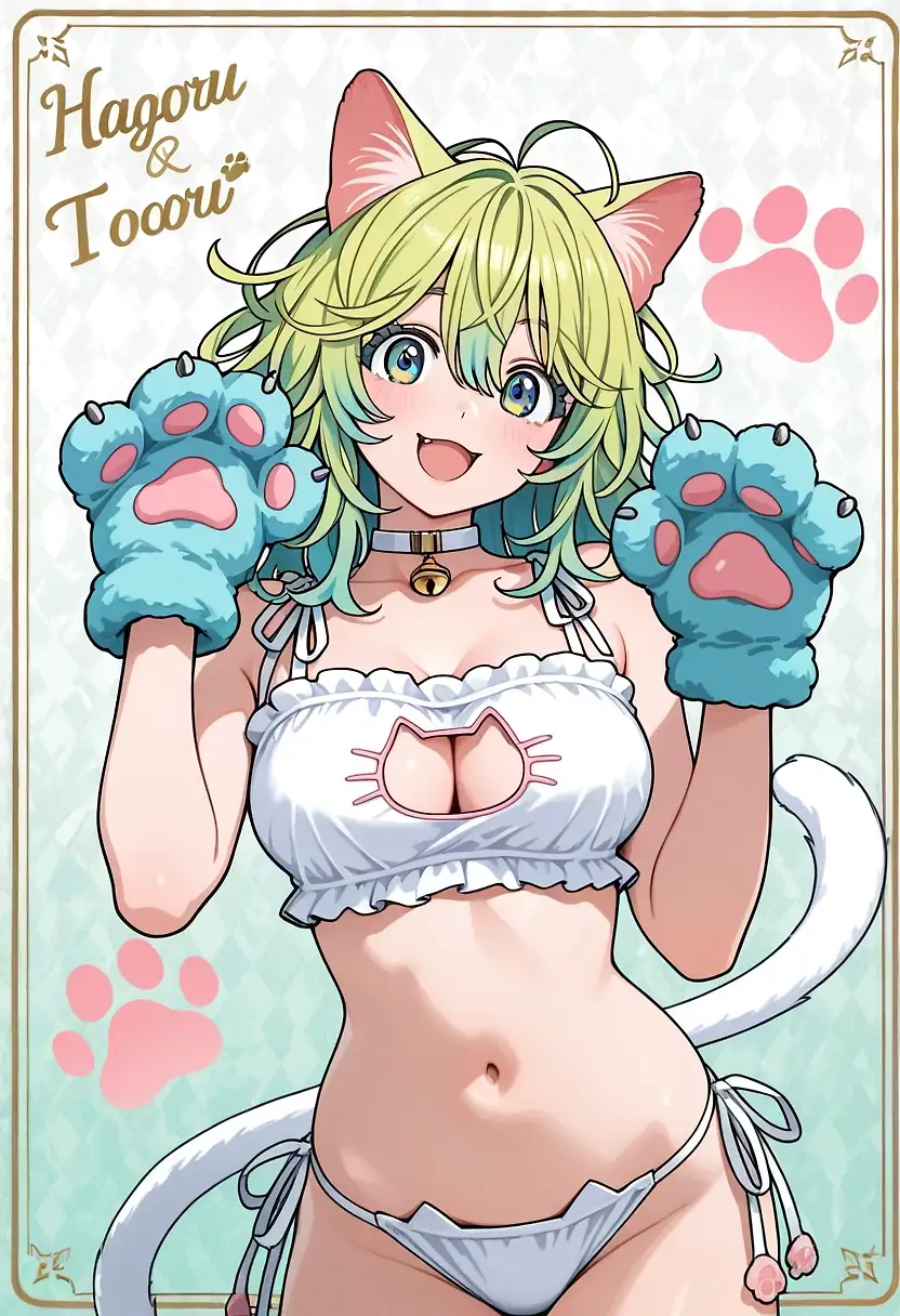 AI art 'Waifu TCG – My Cat Edition' with user description 'Just a small test. Would you like to see more cards?'