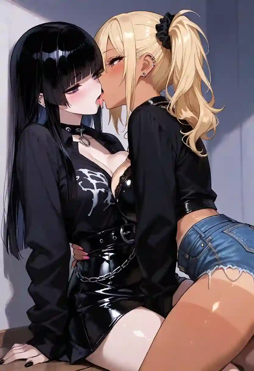 AI art 'Yin kissed Yang: Vesper & Nana-cha 🌑✨' with user description 'A private encounter. A shared secret. A total blackout of inhibitions.
​Stay tuned. Two of the most popular girls are cumming 😉 back soon.'