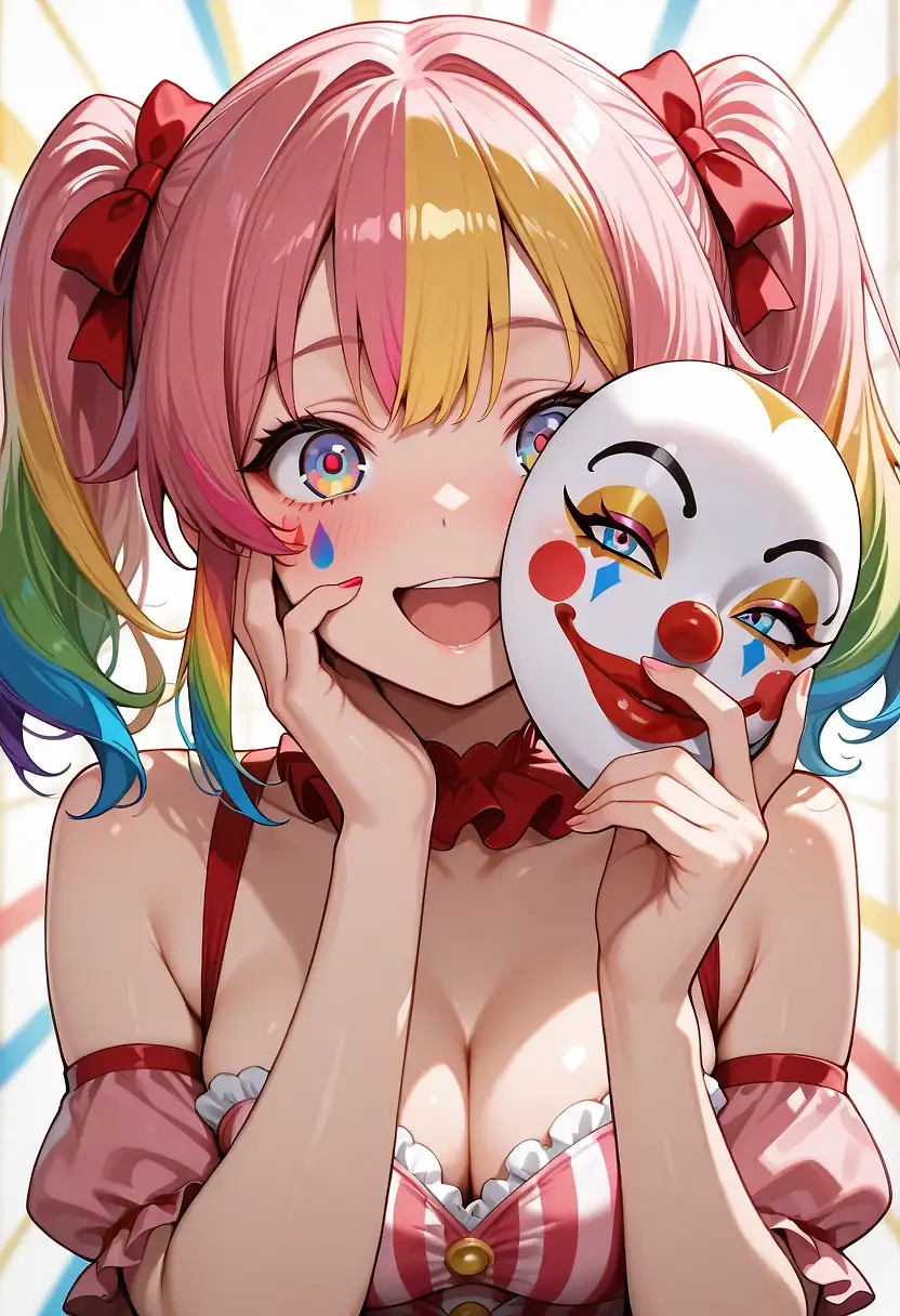 AI art 'Clown' with user description 'May or may not have been inspired by some show coming out soon where this is a class that travels with the MC... I won't verify it'