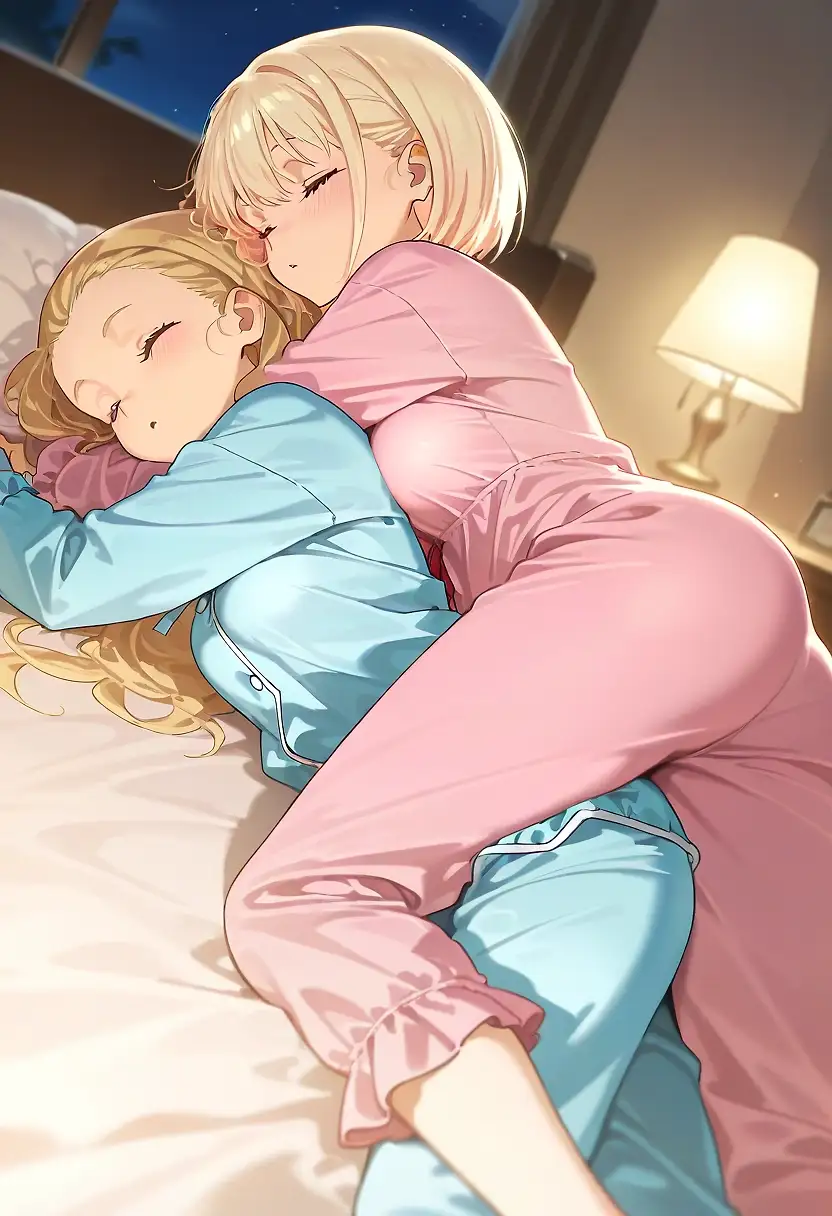 AI art 'Moments like this' with user description 'Chisato and Kurumi sleepover'