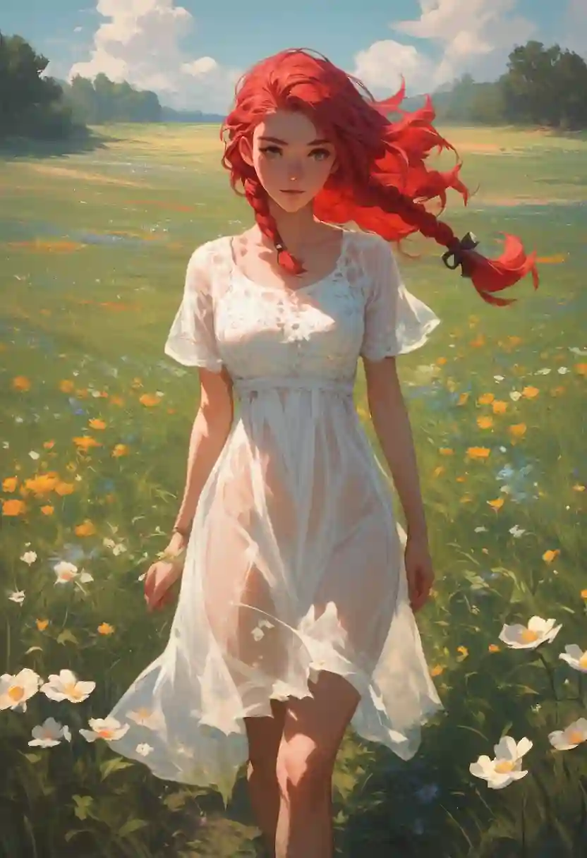 AI art "Red M in the field"