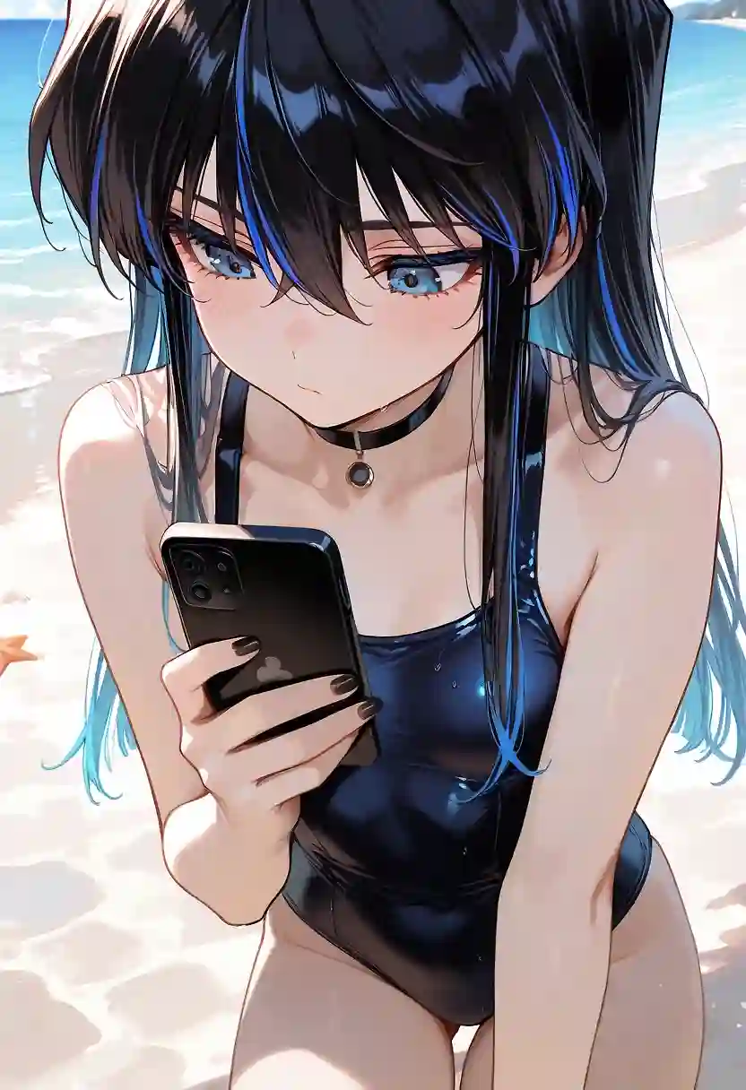 AI art 'Beach date' with user description 'Anara invited you to the beach.
It seems like she has more on her mind than some fun in the sun.
Will you follow her behind the rocks?'