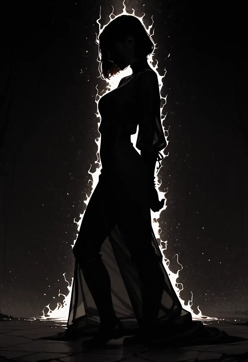 AI art 'SHADOW & LIGHT.' with user description '“When your light touches my shadow, my silence begins to bloom.”'