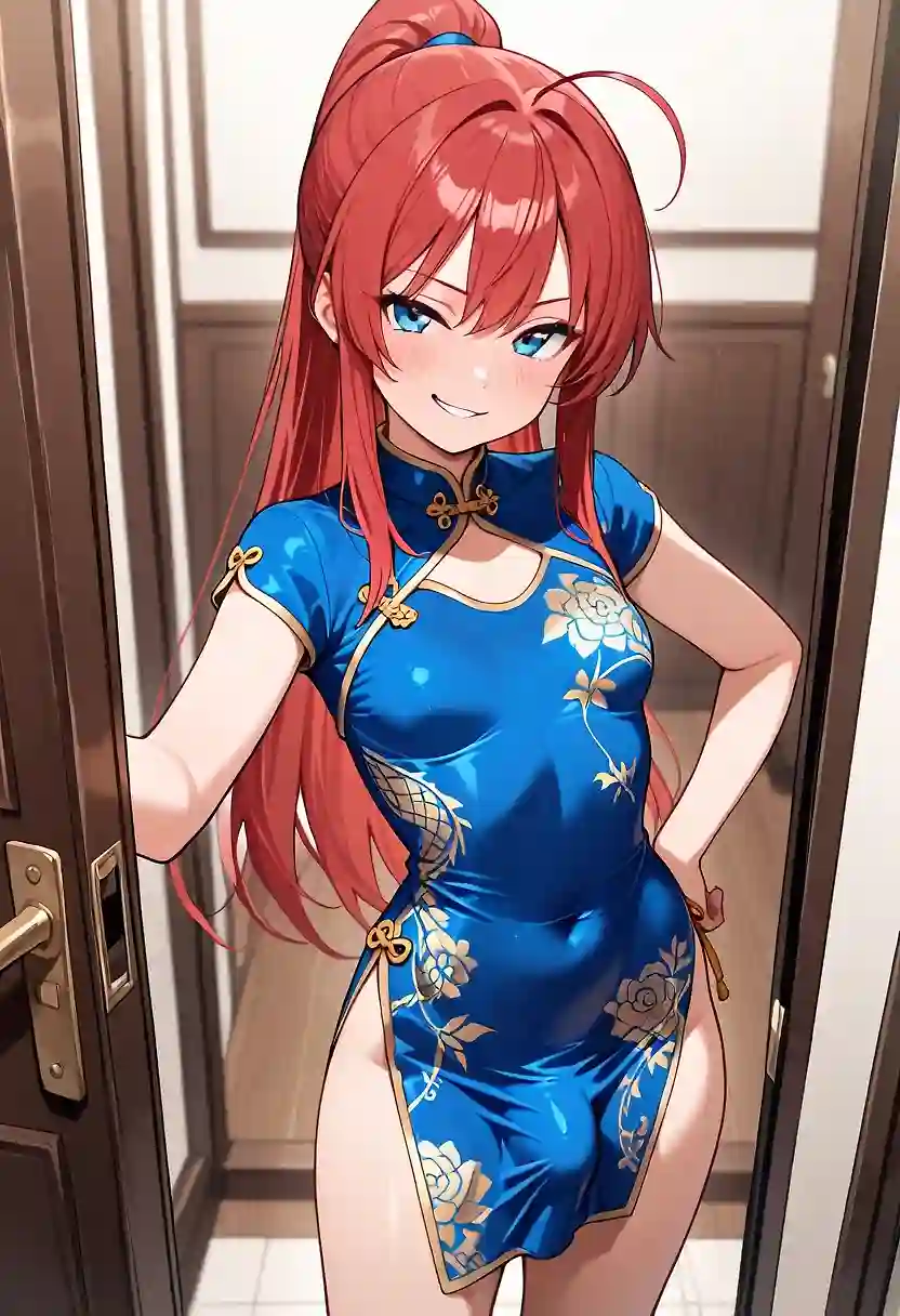 AI art 'Introducing Akane Futaba' with user description 'Akane Futaba is:

Age: 23

Likes: Rough sex (she's more into receiving), eating good food, bondage (still experimenting with photos)

Dislikes: Weak men, wearing heavy clothing (sweats a LOT), casinos, and watching TV.

Character traits:

Blue eyes and straight red hair. Her weight fluctuates a lot. 

Large to huge penis with foreskin that sometimes has a bit of smegma. 

Large balls. 

She tends to be hairy. Lots of pubes, and sometimes / often sparse chest hair. If she's going out she will clean that up though. 

Futa with pussy (Similar to Nono-chan and Kurumi). 

She won't be to everyone's taste in all depictions. Currently trialing everything so that her weight struggles actually look... Believable but also explore model limits.'