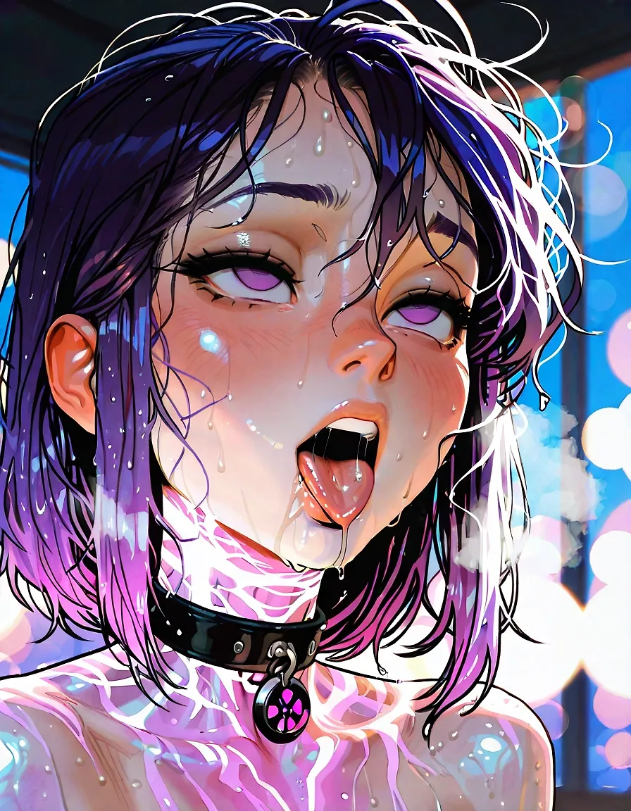 Glowing girl and cum drops.