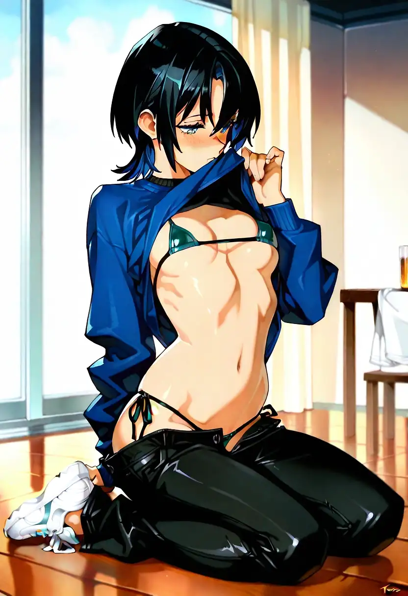 AI art "hiodoshi ao exposing herself to you"