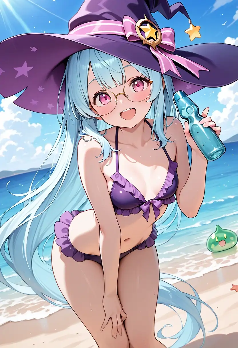 AI art 'Beach Day Memories' with user description 'Got the girls together for a seaside day trip.  Even Star-Weaver felt left out enough to make a rare planet-side appearance.  It’s not everyday she leaves the cosmos you know.

(One day, I’ll figure out how to consistently get 2 of them in the same shot.)'