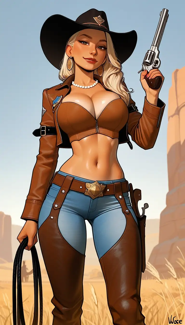 AI art '⭐ the sheriff is here. Wild west Summer's wardrobe 🐮' with user description '@zerogroupe21 is in need! Don't worry, high caliber mommy is here.

"This top ain't big enough for the both of us"  
 -Summer's boobs-

"People with ropes around their necks don’t always hang.” 
 -the Summer trilogy-

And my favourite:

“There's two kinds of people, my friend. Those with loaded guns, and those who eat pussy. You eat."
 -The Warmice, the Bad77 & the Parda-'