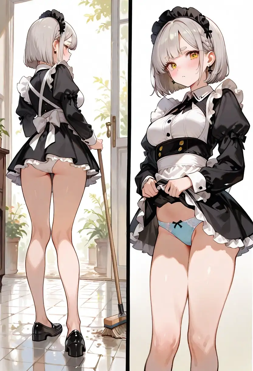 AI art 'Subplot #01 LA VISITA DEL CLUB. parte 1.' with user description 'While the girls went to the mansion, Elena stayed to clean, everything very clean.'