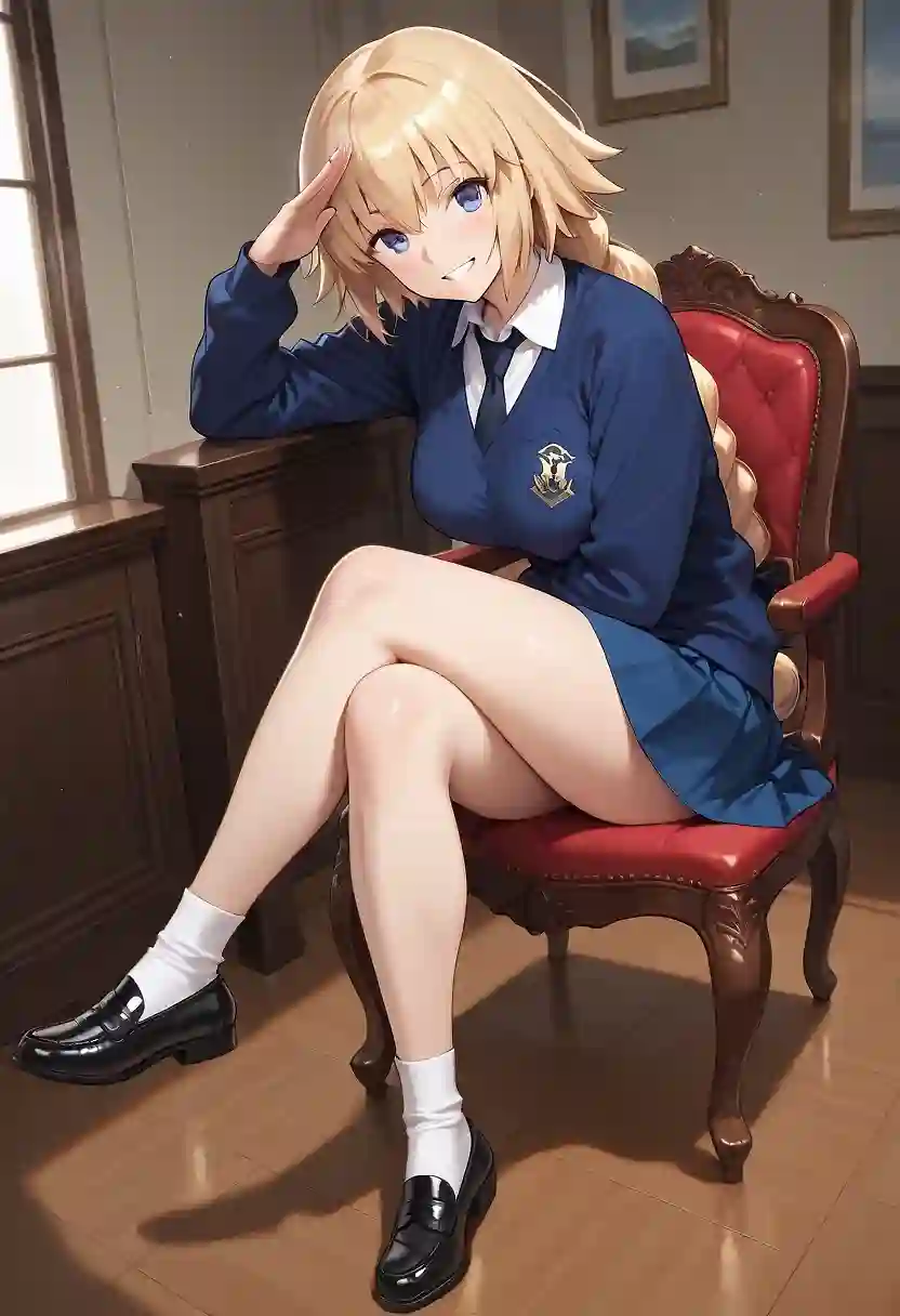 AI art 'Jeanne d'Arc - Salute' with user description 'Jeanne d'Arc in St. Gloriana's school uniform (Girls und Panzer)'