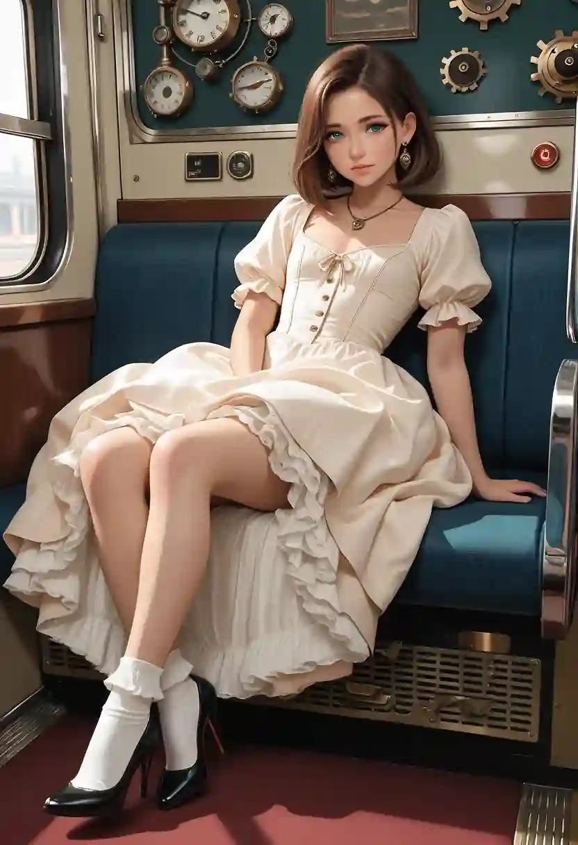 AI art 'More Steampunk musings...' with user description 'Susan in an alternate steampunk universe, where a lady can dress like a lady without being looked down on.'