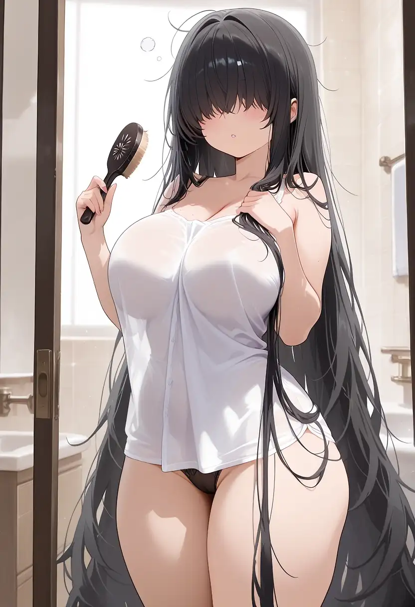 AI art 'Elena morning routine, brushing her hair'