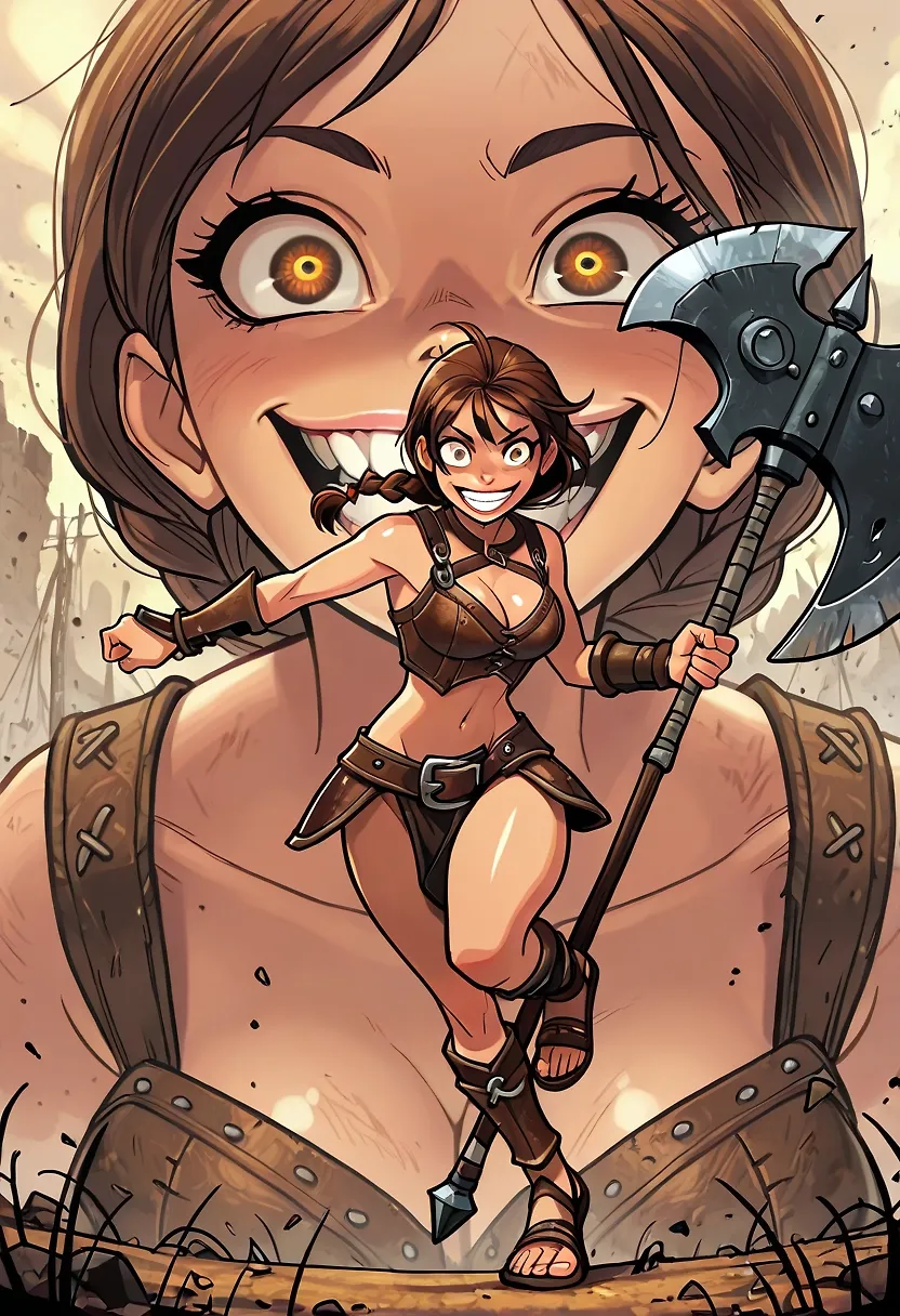 AI art "Berserker Warmaiden" with user description "The assault upon the northern raiders had left its mark upon Signe. A usually disciplined warrior, Signe became battle-crazed, attacking the foes with maniacal abandon, eager to hear their cries for mercy. There was no stopping her; only the total annihilation of the enemy or her own death could end this madness."
