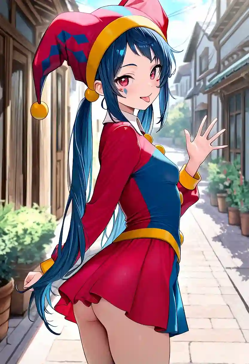 AI art 'Six the Jester says hi :)' with user description 'My OC, let me know what you guys think'