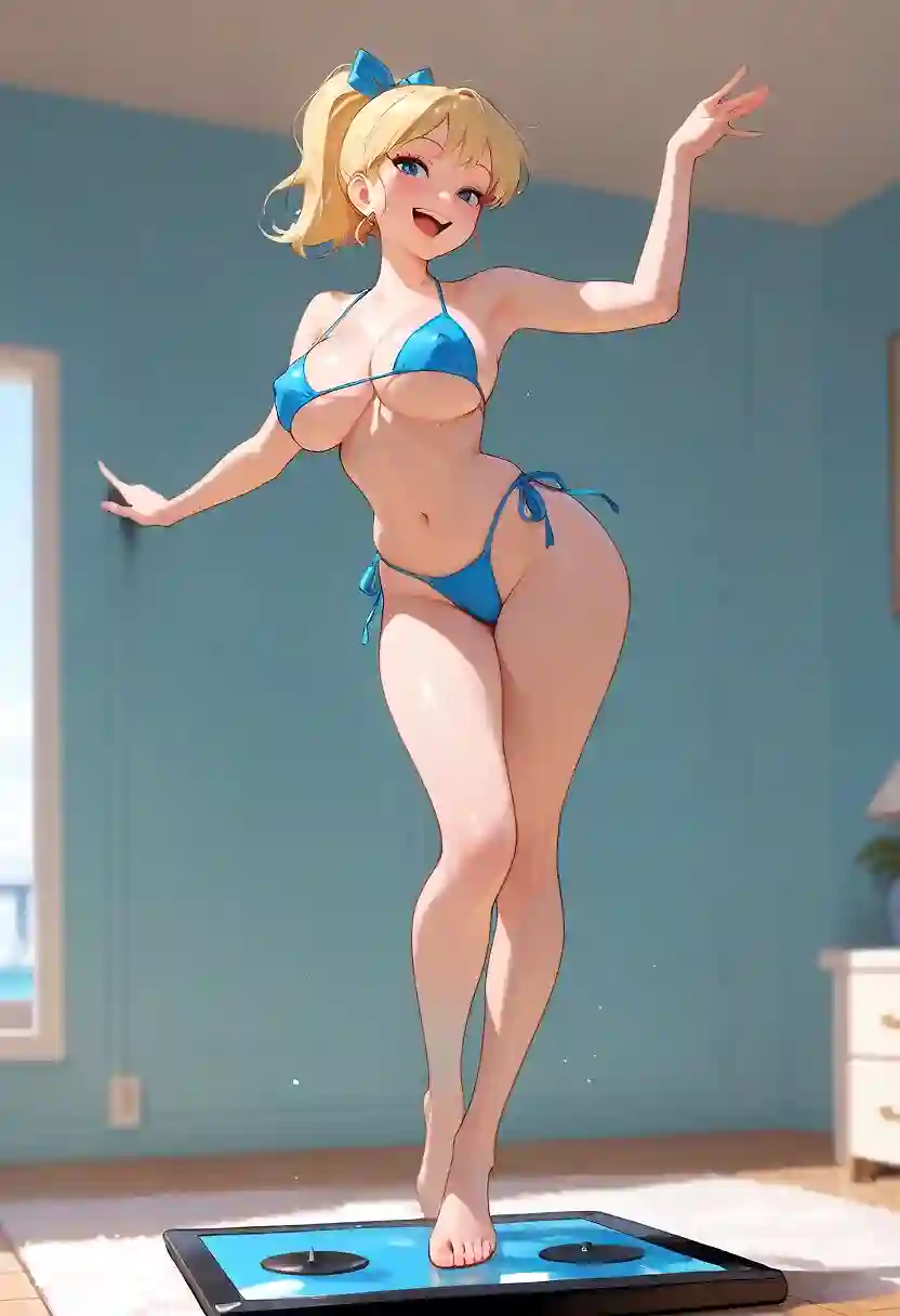 AI art 'Still Around And Still Dancing' with user description 'Toys may come, and toys may go, but there is one toy that is a legend. The bright, bubbly girl came on the scene many years ago and won a place in her many fans' hearts. This recent photo shows her playful side: bikini-clad and dancing, a visual ode to joy...'