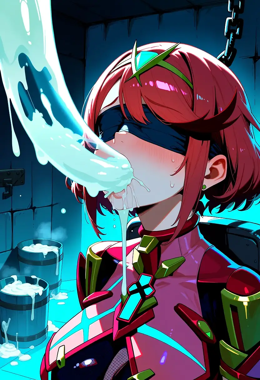 AI art "Pyra drinking cum from tube"