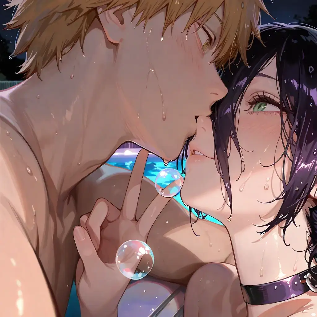 AI art 'Pool Scene Reimagined ❤️' with user description 'Giving to Denji what he deserves'
